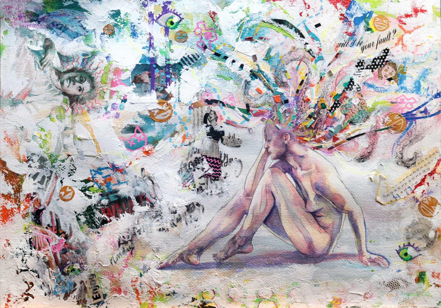 ‘I Can’t Even See Myself' 20x14" Original Mixed Media Painting - Unframed
