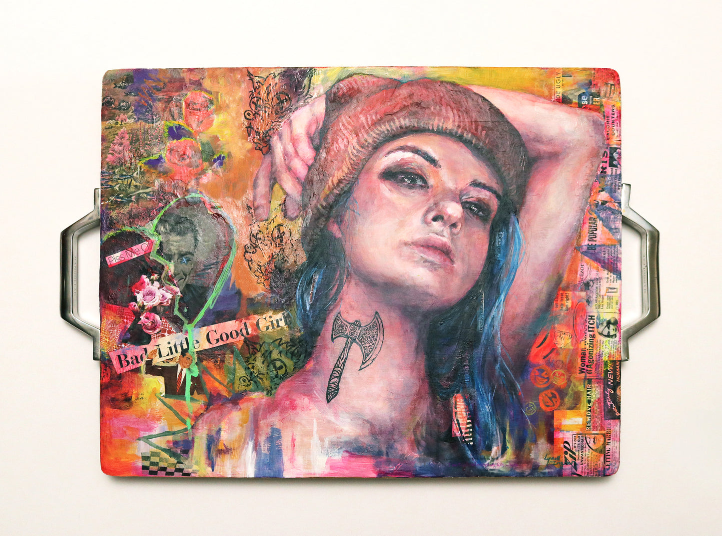 'Thanks, I Already Saved Myself' 23.125x15.5x1.25" Original Mixed Media Painting