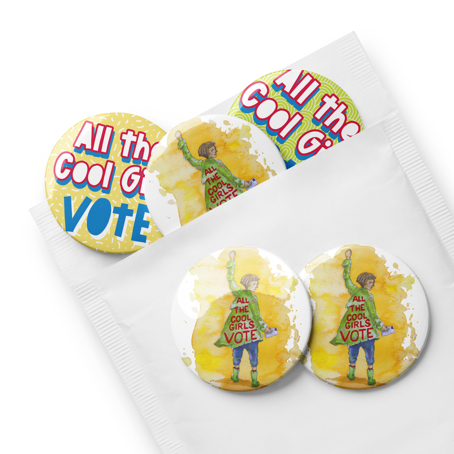All the Cool Girls Vote Buttons - Set of 5 - 2.25 inch round Pins