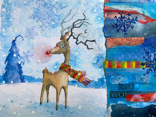 White Christmas Mixed-Media Painting - Original Artwork