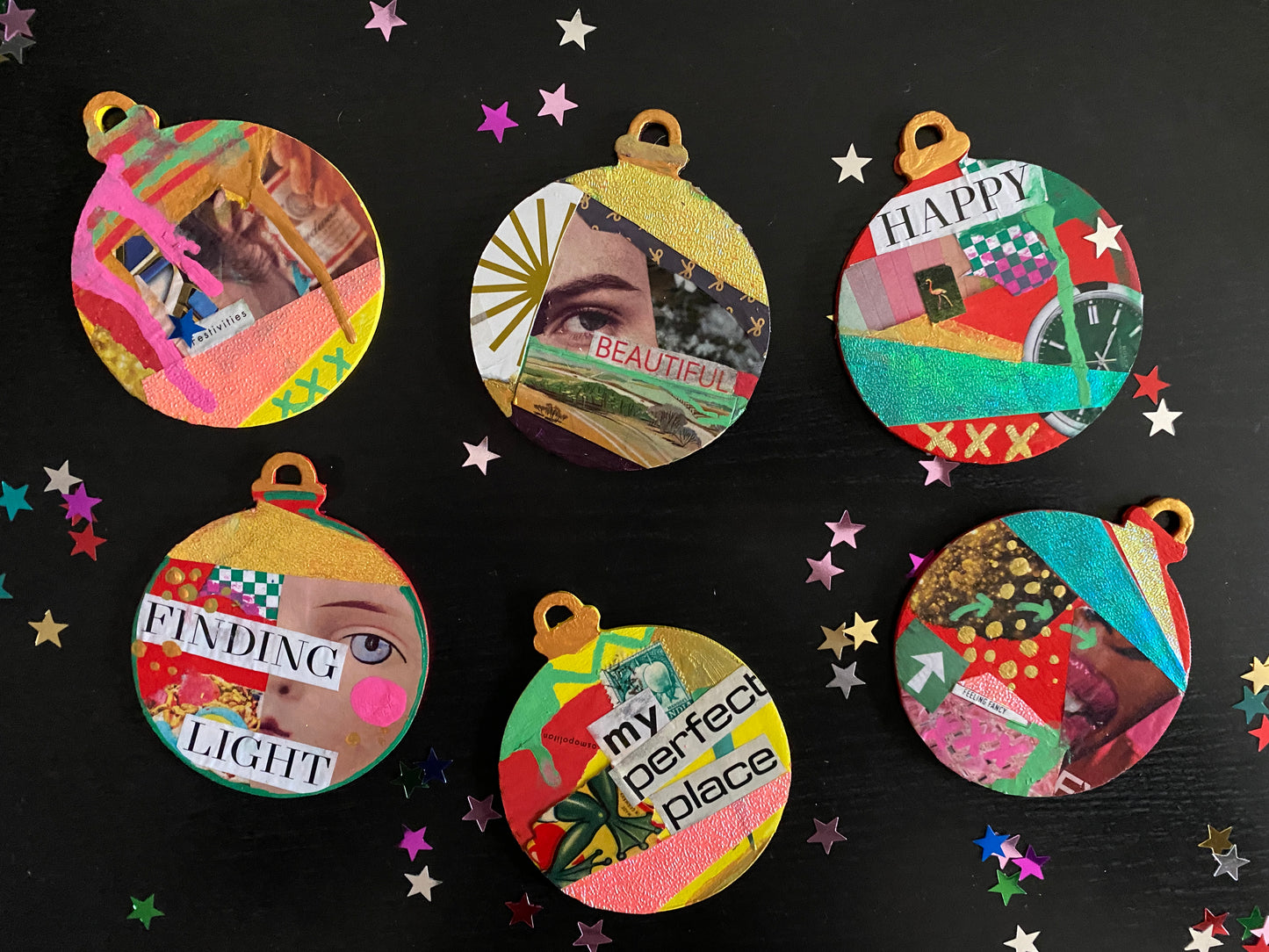 Handmade Collaged Christmas Ornaments