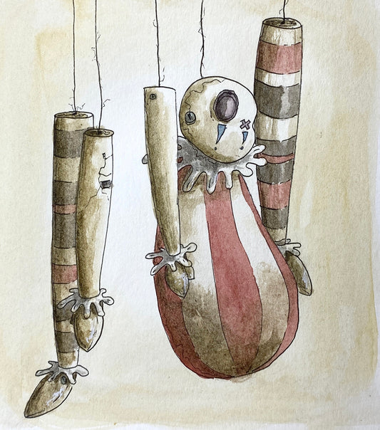 Doll Parts - Original Watercolor and Ink Painting