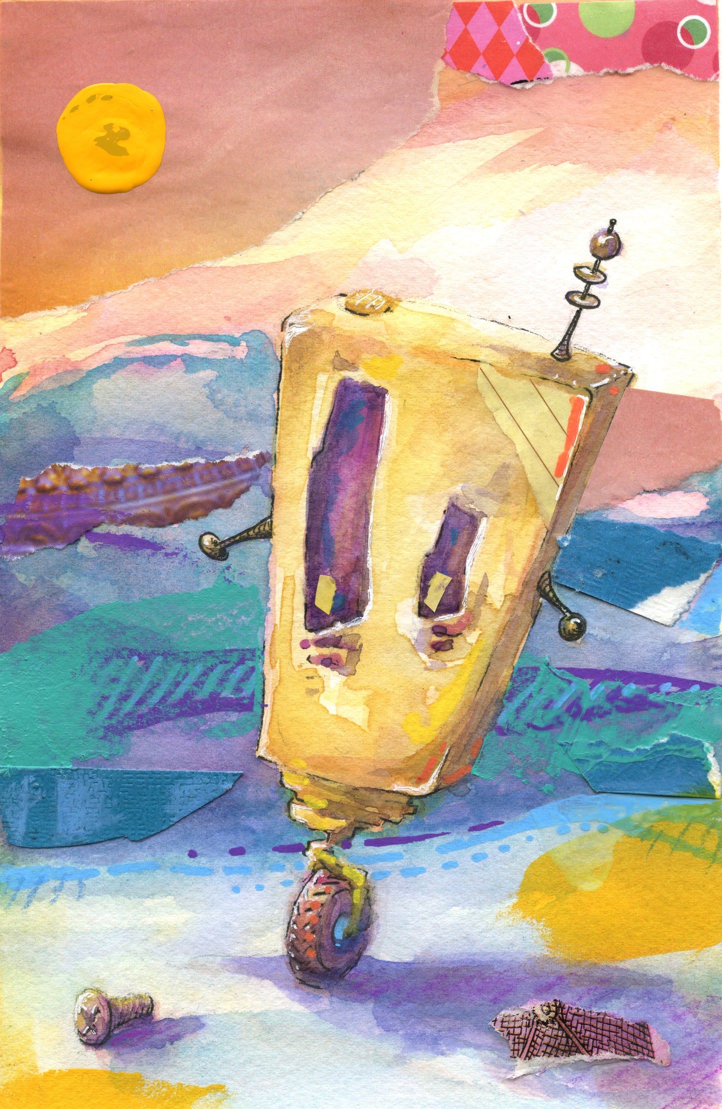 Loose Screw Robot - Original Mixed Media Painting