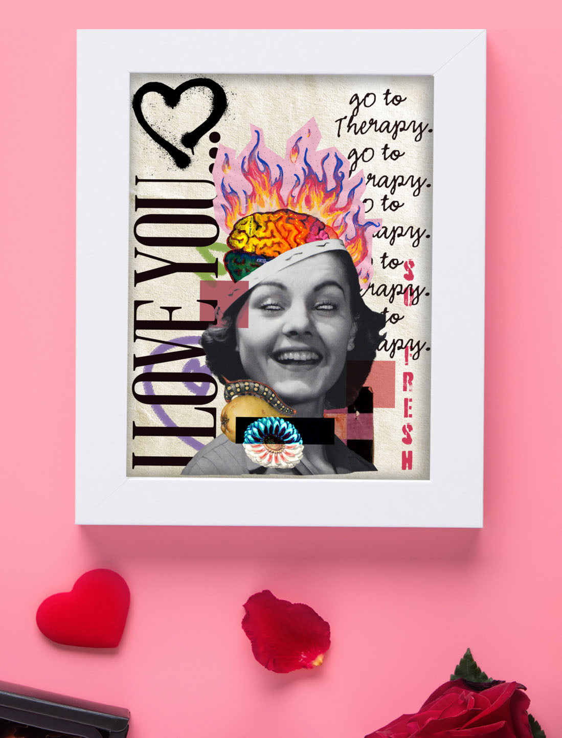 I Love You, Go To Therapy - 5x7” Postcard Size Mini Collage Artwork Print